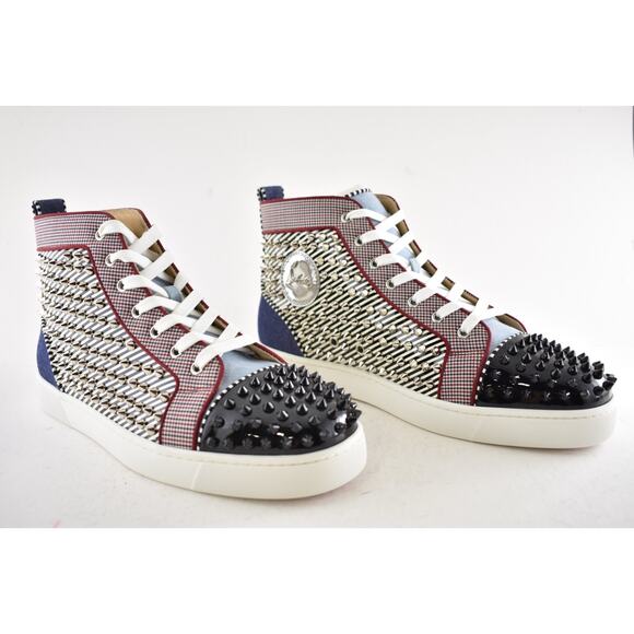 Christian Louboutin Louis Orlato Flat Spike Black White High Top Sneaker 44 11 - Picture 3 of 12